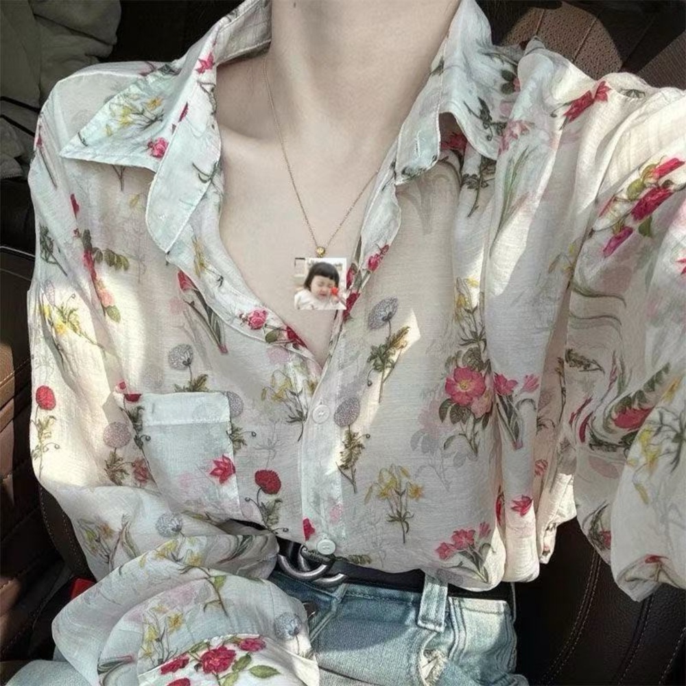 Floral Print Sheer Blouse